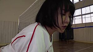 Japanese volleyball babe with huge tits in secret practice video 😲