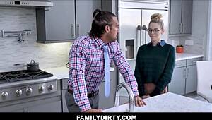 Skinny Blonde Stepdaughter's Taboo Sex on Kitchen Counter