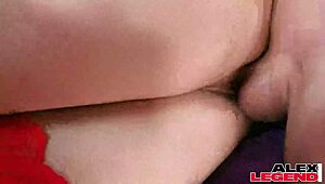 hot brunette subtly milking a huge cock with her tight pussy.