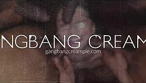 hot blonde babe narrates her gangbang creampie experience with cowgirl riding and blowbang