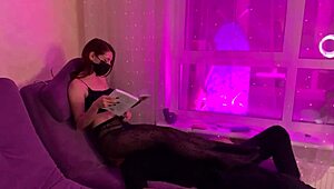 mistress sofi in nylon tights full-weight facesitting while reading a book - this is an absolute ignorant femdom