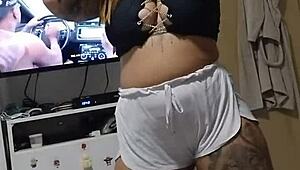 ruiva casada video calls lover while husband watches and cums on her tits