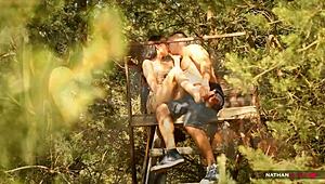 Hot brunette takes a good dicking in the forest.