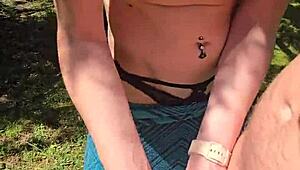 wife gives quick handjob on walk 😏 outdoors with husband