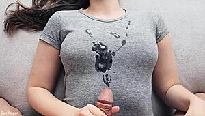 hot cumshot on my new gray t-shirt