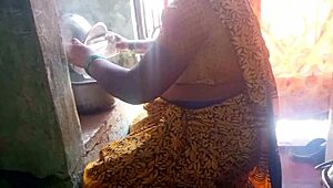 Desi bhabhi handles kitchen duties with a homemade intimate touch