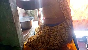 Desi bhabhi handles kitchen duties with a homemade intimate touch