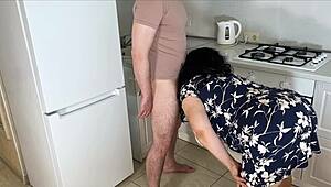 stepmom took off her thong in front of her stepson so that he would get excited and fuck her