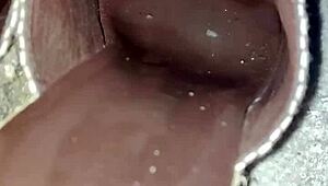 Cum lands on my step mom's dirty heels