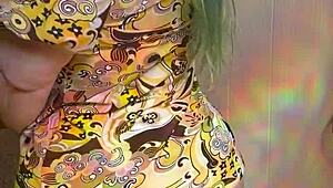 Joan Day slips into see-through tights and shows off her curvy body in this homemade clip.