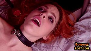 Bound redhead nipple clamped and zapped in kinky threesome domination 😈