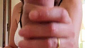 Jerking off his huge morning wood until cumshot covers everything