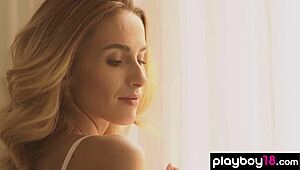 Hey, check this skinny blonde Ukrainian teen Cara Mell stripping off her sexy white lingerie 😏