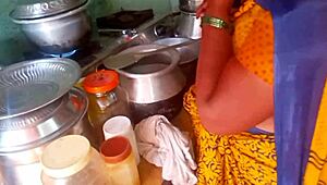 Desi bhabhi handles kitchen duties with a homemade intimate touch