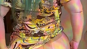 Joan Day slips into see-through tights and shows off her curvy body in this homemade clip.