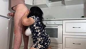 stepmom took off her thong in front of her stepson so that he would get excited and fuck her