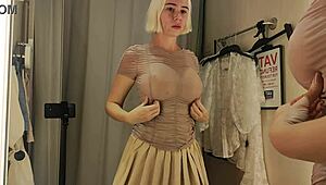 Sexy Try On Haul With Transparent Clothes At Mall Flashing