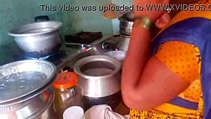 Desi bhabhi handles kitchen duties with a homemade intimate touch