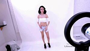 The elegant shy brunette attends a modeling audition and gets fucked