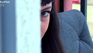 Miss Bimby the brunette teases viewers with her stilettos and barefoot poses in shoes