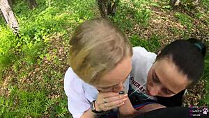 this amateur threesome blowjob outdoors is so wet and full of swallowing.