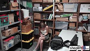 The petite brunette teen gets caught spying in the office, then fucked by the bad cop with his big cock.