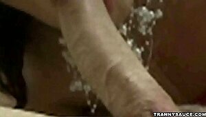want to see this sexy brunette tranny suck cock and get assfucked?