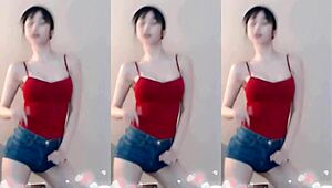 Chinese girl jumps up and down excitedly