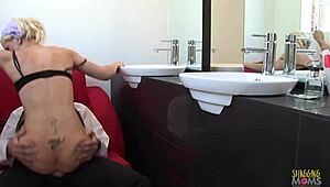 Cleaning lady sucking and doggystyle fucking in stockings