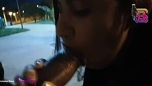 hot prostitute sucking huge black cock and fucking the big-dicked lover outdoors