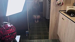 Her leather jacket turned him on so hard, rough blowjob and bent over fucking nearly broke the table