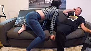 Pretty Scarlett Johnson craves cock after work and takes cum in mouth on shaved pussy