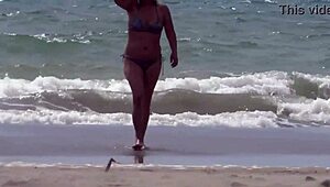 On the beach, I say 'please my friend' and let her stepson cum in my pussy