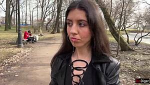 Teen 18+ girl gets cum on face and walks through park covered in sperm to shock people