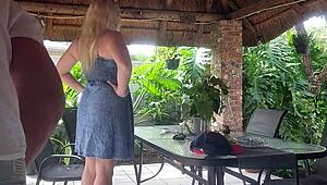I creampie my best friend's blonde wife on the balcony while he's at work