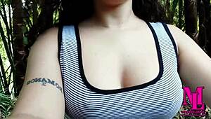 Sexy young Latina squirts outdoors with intense toy play