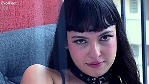 Miss Bimby the brunette teases viewers with her stilettos and barefoot poses in shoes