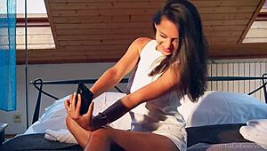 Cute Brunette Sima Fingers Petite Tits!