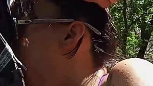 Outdoor deepthroat blowjob behind scenes