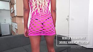 Brazilian ebony rebeca nubian takes first double anal by huge cocks!