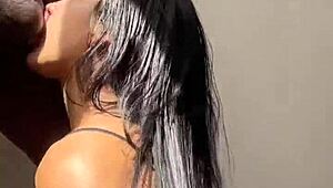 amateur brunette sucks and licks monster cock while kissing and fucking ass