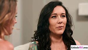 this lesbian milf is making her redhead petite neighbor lick her shaved pussy and suck her hairy feet 😏