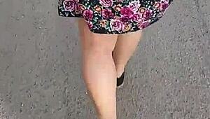i follow and lift skirt of chubby milf on street