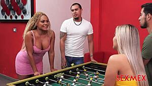 Swingers naty delgado and carla morelli engage in group blowjob and fucking with big tits and asses