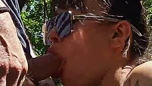 Outdoor deepthroat blowjob behind scenes