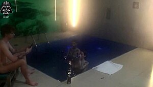 hey, check out this uncensored threesome with my wife and friends in the motel pool, flashing nipples and big cocks