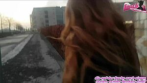 German slut pisses in handbag publicly, femdom pov flashing 😈. She Teases with Outdoor Exposure and Public Acts.