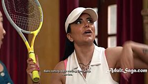 i smash stepmom's big boobs before she hits tennis balls with romi rain and kimmy kimm