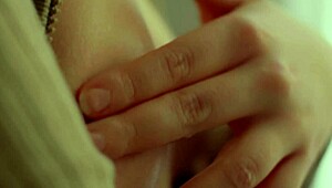 Beautiful blonde model teasing nipples and pussy closeup slow-motion