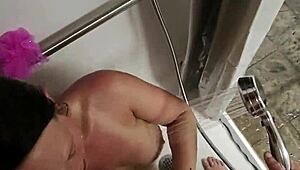 Intense emotions surge during public shower blowjob with my hot wife, her wet lips gripping my huge cock passionately